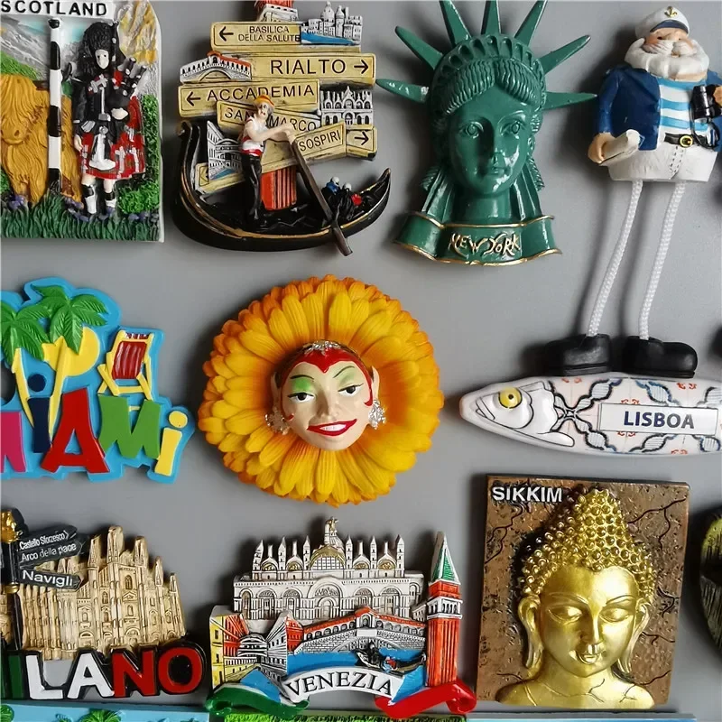 Wold Tourist Souvenir Fridge Magnets Cute Latin America Carnival Scotland Italy Croatian Miami India Stickers for Refrigerator