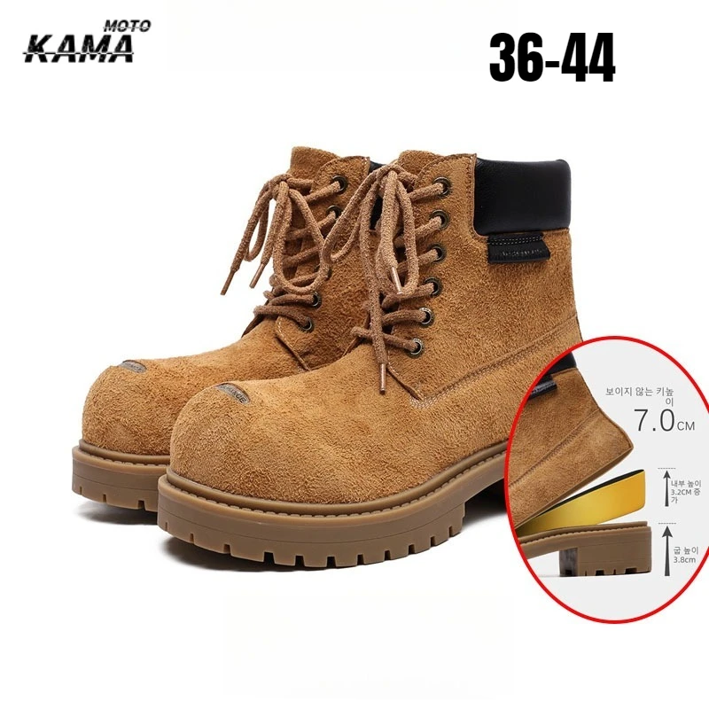 

Invisible Heightening 7cm High Top Yellow Boots Men's Retro American Big Head Hiking Boots Casual Workwear Boots Round Toe