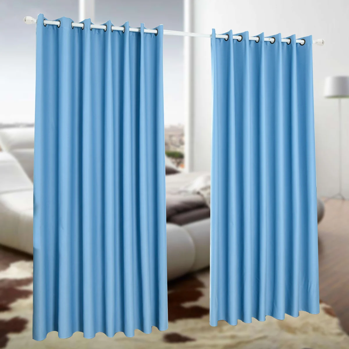 

Blue Textured Blackout Curtains Room Darkening Premium Thermal Insulated Linen Window Curtain 100250 for Living Room