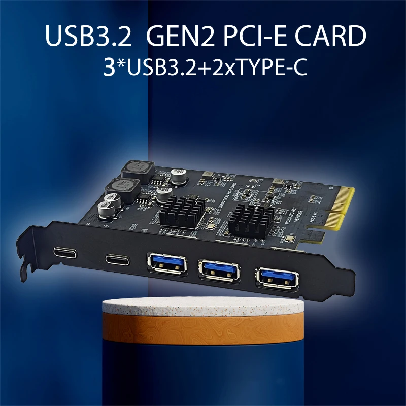 

USB-карта расширения PCIE PCI Express X4 на 2 порта USB C + 3 порта USB3.2 Gen2 10 Гбит/с адаптер PCI-E на USB 3,1 Type-C HUB для настольного компьютера