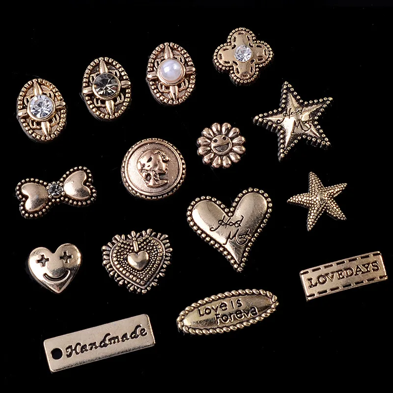 10 Pcs Alloy Checkerboard Star Heart Bag Pendant Rhinestone Button Ornaments Earrings Choker Hair Bag DIY Jewelry Accessories