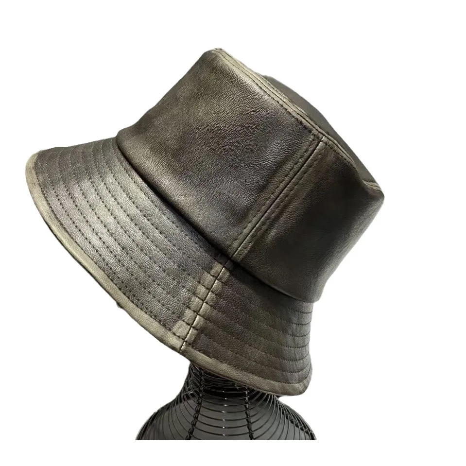 الرجعية الموضة الحديثة الخريف جديد غسلها بولي Leather الجلود صياد قبعة قبعة الشمس حوض السفر قبعة فاتحة 4m802 #5
