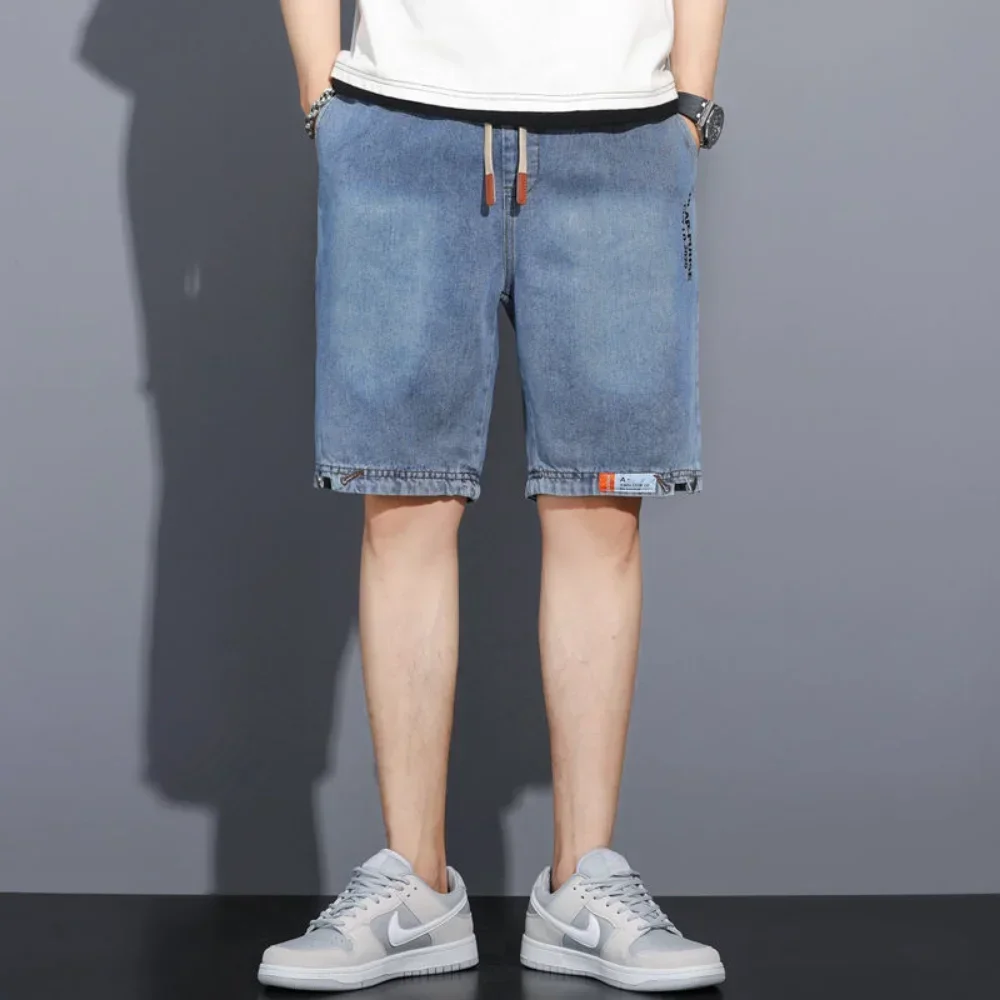 Men's Denim Shorts Summer New Elastic Waist Thin Loose Lacing Casual Pants Vintage Fashion Men Clothing pantalones hombre