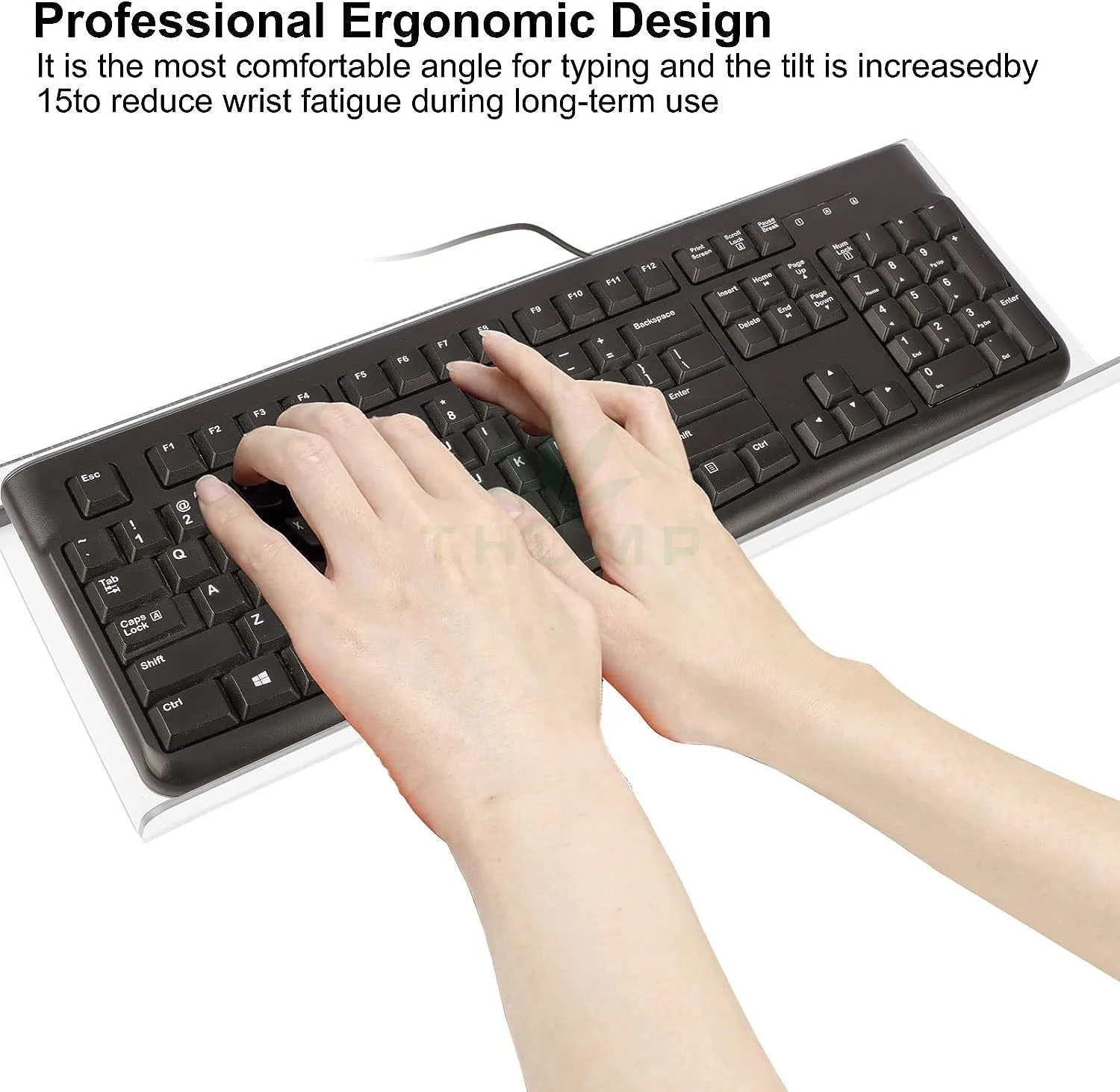 Comfortable Ergonomic Typing Stand Acrylic Computer Keyboard Riser with Wrist Rest Pad