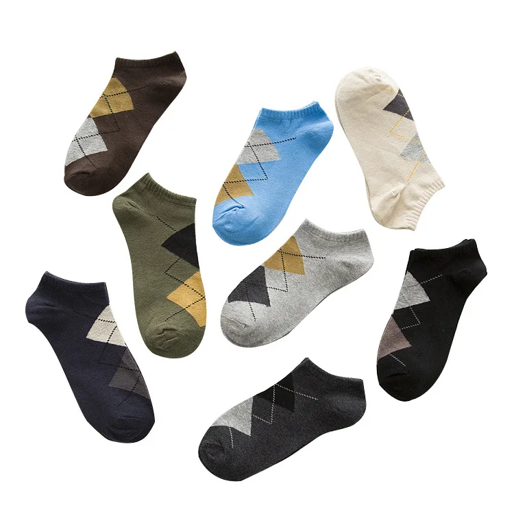 

5 pairs Men's boat socks, cotton rhombus summer sports and leisure socks