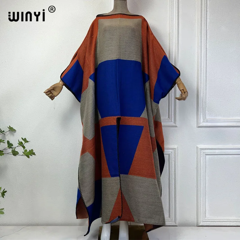 WINYI 2024 estampado cómodo cálido caftán de moda caftán de vacaciones elegante África mujeres Boho fiesta ropa de invierno para mujeres vestido largo