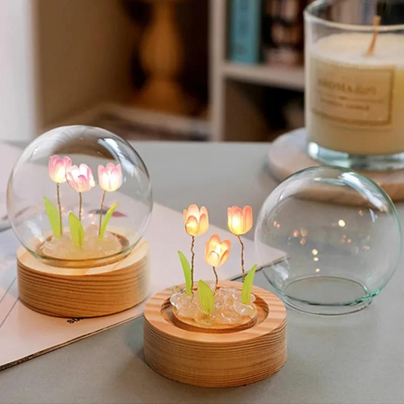DIY Tulip Night Light Cute Bedroom Decoration Flower Lantern Valentine's Day Gift for Girlfriend Homemade Materials Handmade image 3