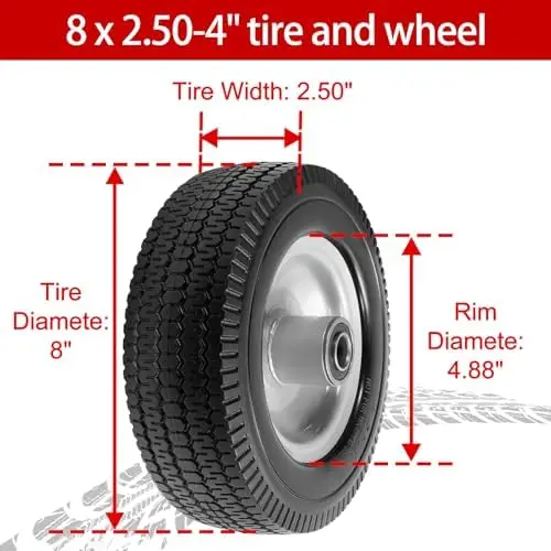 

8-Inch Solid Tire 2.50-4" Flat-Free Wheel for Gorilla Carts & Wagons – 5/8" Bearings, 2.25" Offset Hub (2 Pack)