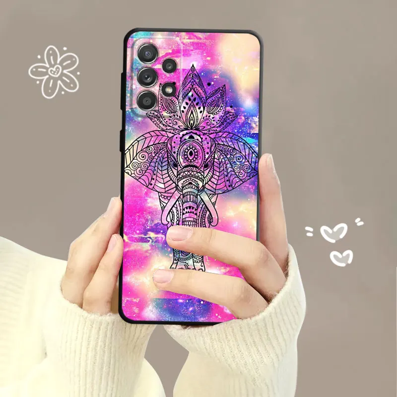 Cassa del telefono Per Samsung Galaxy A14 A73 A53 A71 A51 A31 A33 A22 A12 A21s A13 A32 A52s A72 A52 A23 Mandala Chakra Yoga Elefante