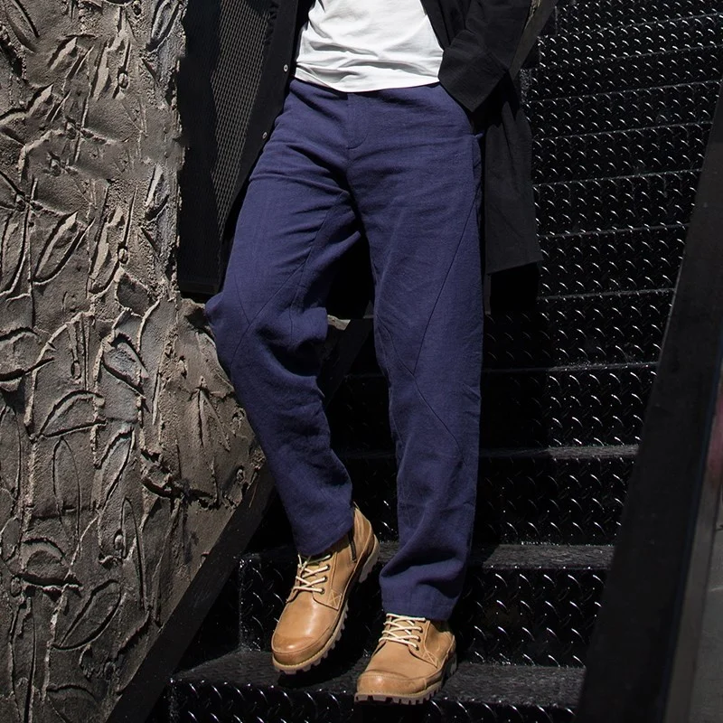 

New 2023 Men's Casual Loose Fit Straight Leg Cotton Linen Long Pants Basic Sle Autumn Collection Faionable All-Match Trou...