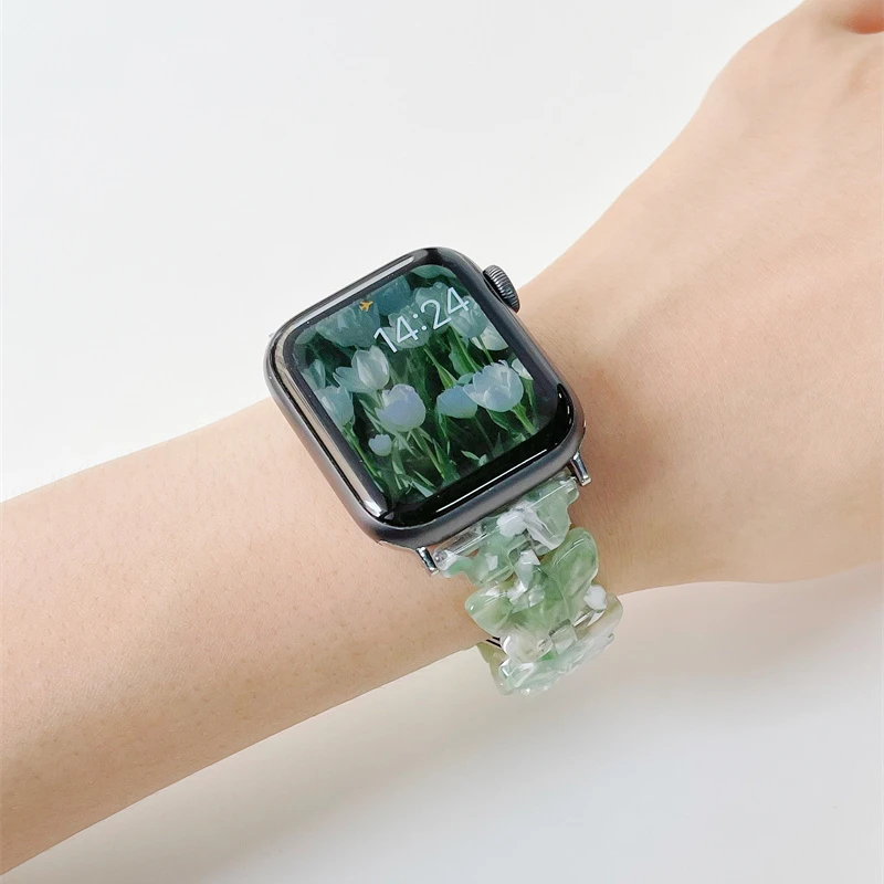 Butterfly Resin Band for Apple Watch Band 41mm 45mm 40mm 38mm Strap for Iwatch Band Series 7 6 Se 5 4 3 2 for Apple Watch Strap