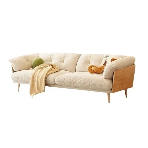 

Down Japanese cloud log color sofa, Nordic cream solid wood living room full sofa