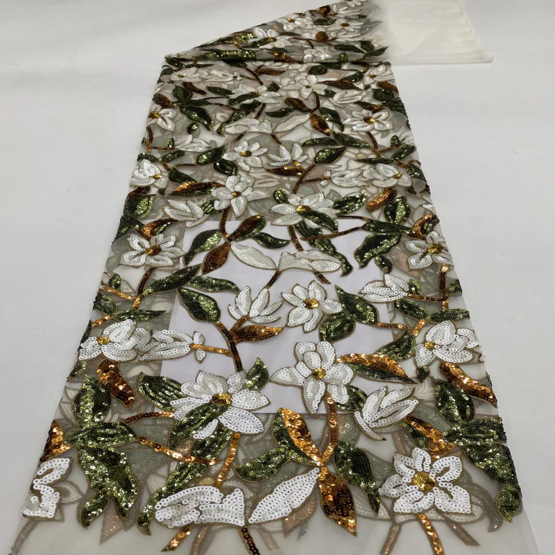 

French luxury magnolia flower blooming multi-color sequin embroidery African high-quality dress sequin lace embroidery fabric