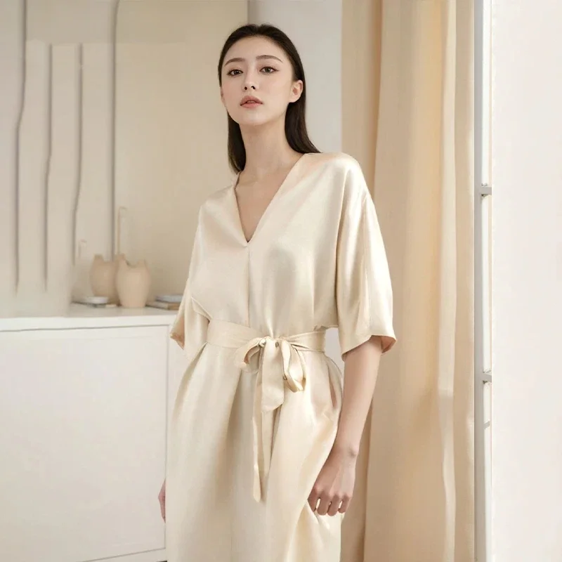 

Роскошный шелковый халат 19, ночная рубашка премиум-класса, шелковый халат шелковицы, роскошная одежда для дома, весна-лето, сорочка, сексуальное женское белье, платье