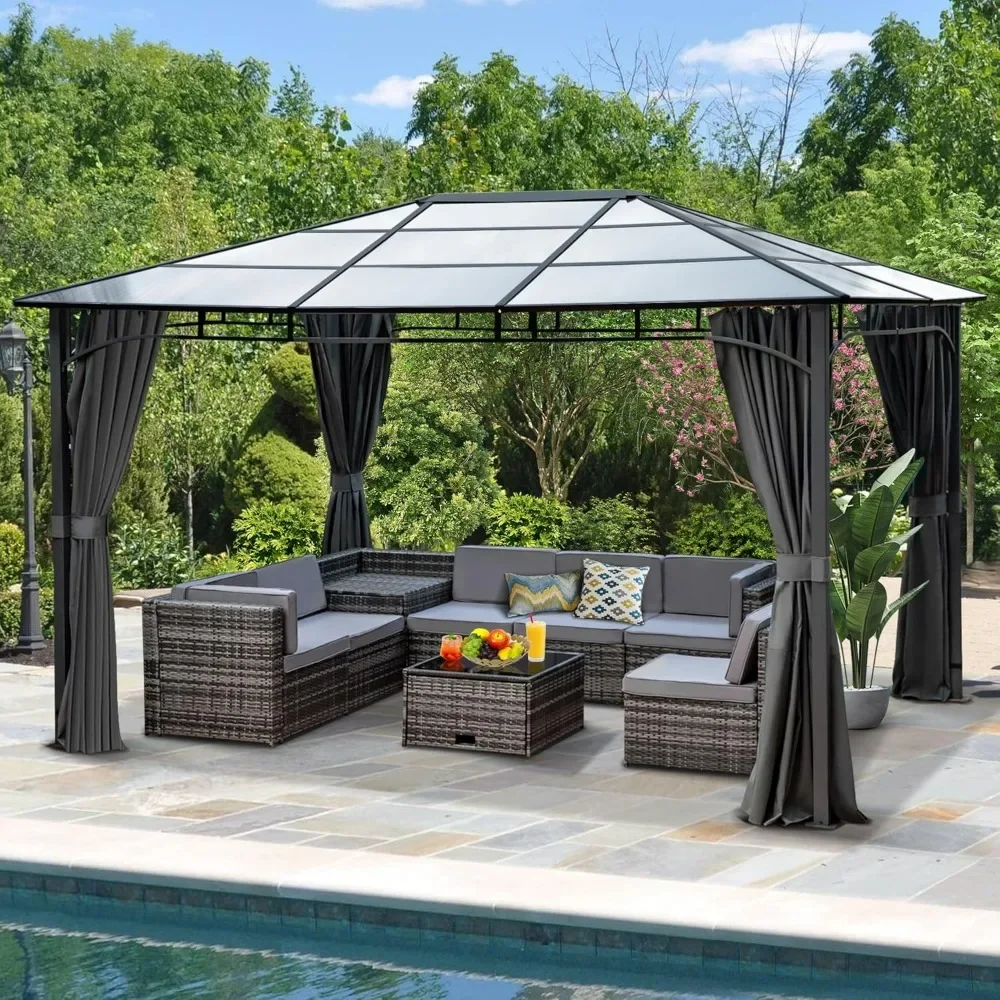 10x13 Hard Top Polycarbonate Patio Gazebo, UV Protection Canopy, Extra Shade, Heavy Duty Steel Frame with Aluminum Roof