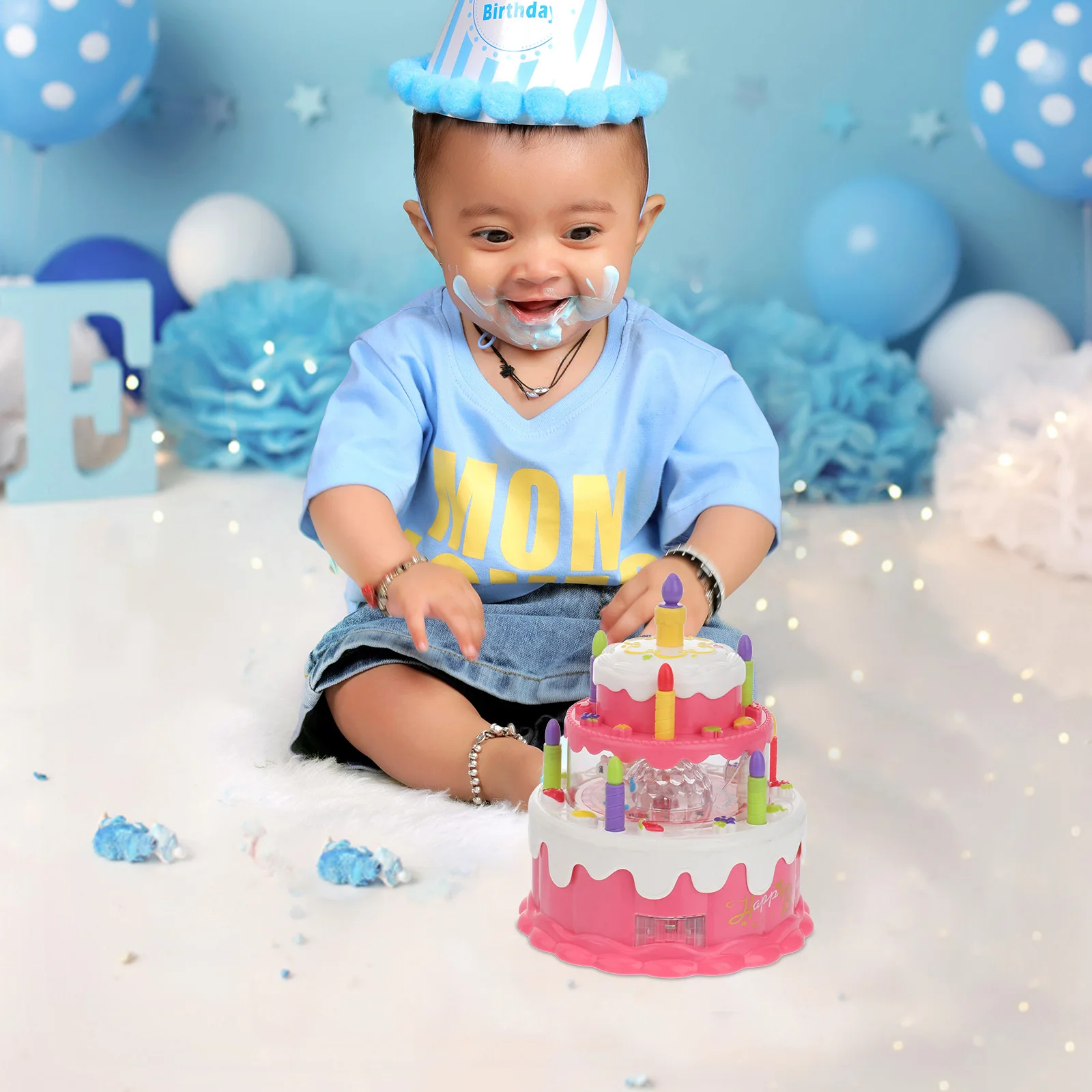 1 قطعة دور الضوء الموسيقي محاكاة كعكة عيد ميلاد التعليمية البلاستيك اللعب منزل هدية محاكاة لعب الاطفال كعكة اللعب #1