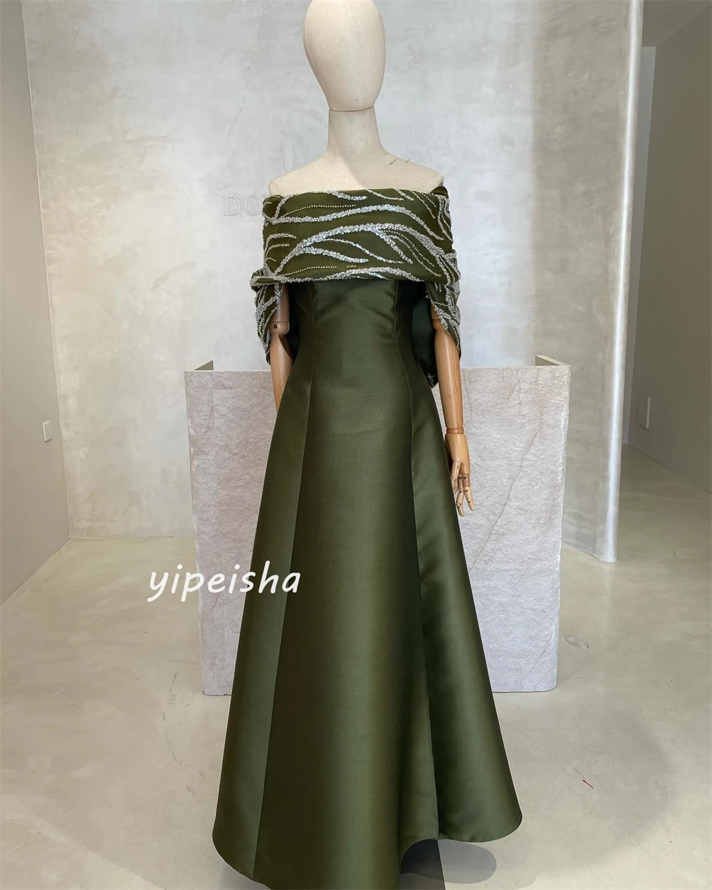 Customized Jersey Sequined Beading Ruched Engagement A-line Off-the-shoulder Bespoke Occasion Gown Midi Dresses