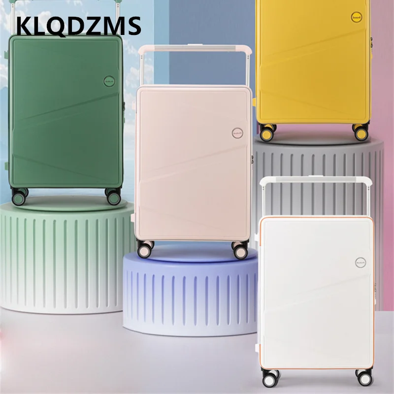 

KLQDZMS High Quality Suitcase Front Opening Laptop Boarding Case 20"24 Inch Large Capacity Trolley Case ABS + PC Luggage