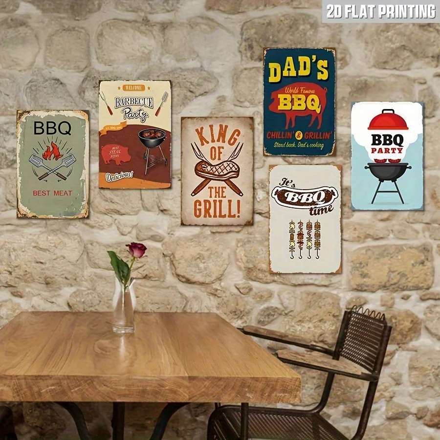 [JIT] 6 قطع ملصق معدني للشواء مقاس 8.0 × 12.0 بوصة ديكور جداري عتيق للفناء للرجال الكهف والمطبخ الخارجي وهدية لمحبي الشواء
