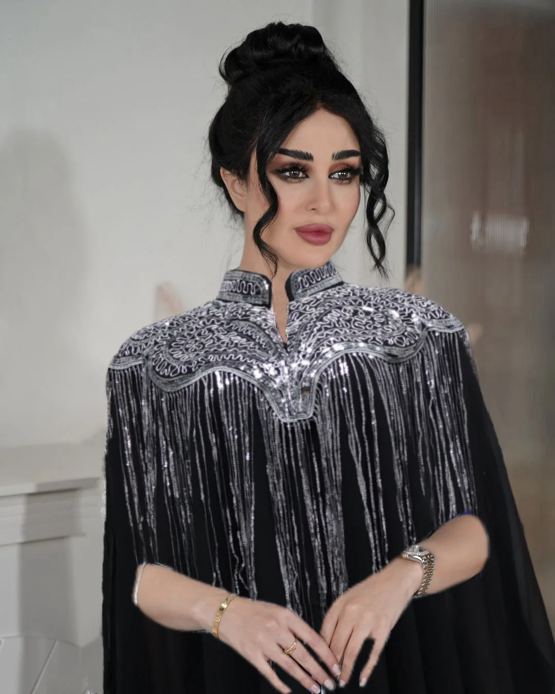 

Ramadan luxury fashion Saudi Arabia Middle East Muslim bead fringe heavy industry two-piece set dress robe ethnic clothing women