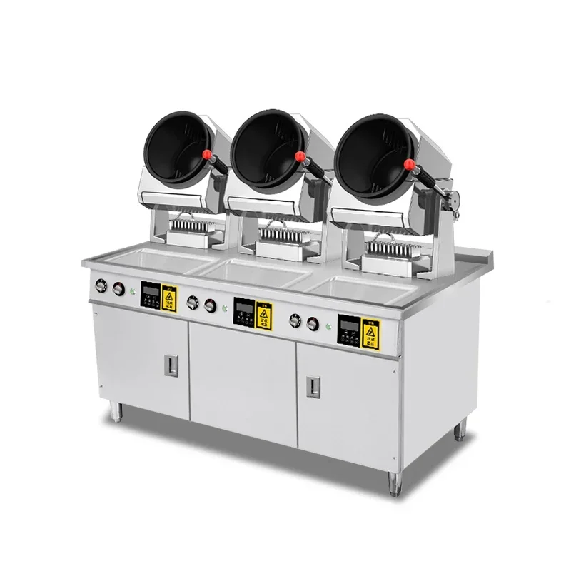 In-Smart Commercial Automatic Cooking Machine 3 Head burner with Cabinet Stir-fry Robot Multifunctional  Large-scale Equipment