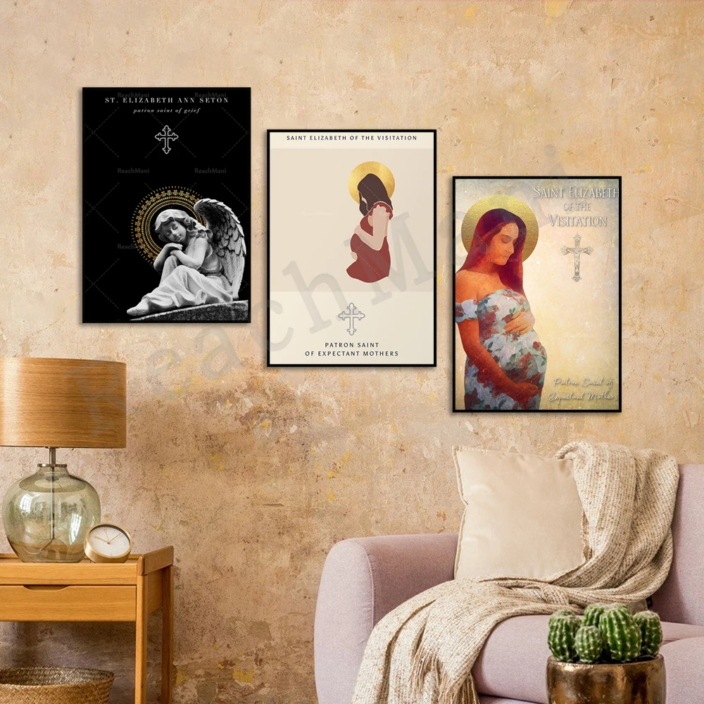 Saint Elizabeth of Visitation - Pregnancy - Patron Saint of Pregnant Women - Prayer Wall Art Baby Shower Gifts - Catholic Poster