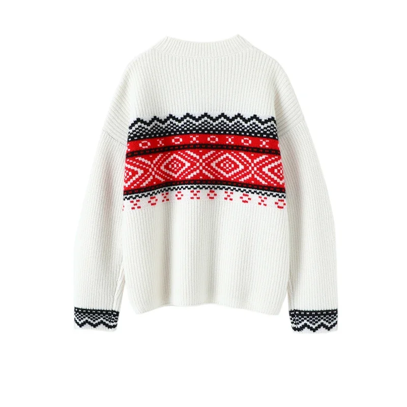 aliaga winter new Fair Isle jacquard 100% cashmere ribbed knit sweater crewneck long sleeve women thick chic jumper knitwear