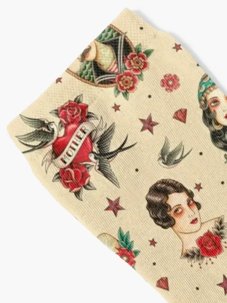 وشم المدرسة القديمة 02. جوارب بيج هدايا برباط لامع جوارب أطفال رائعة للنساء