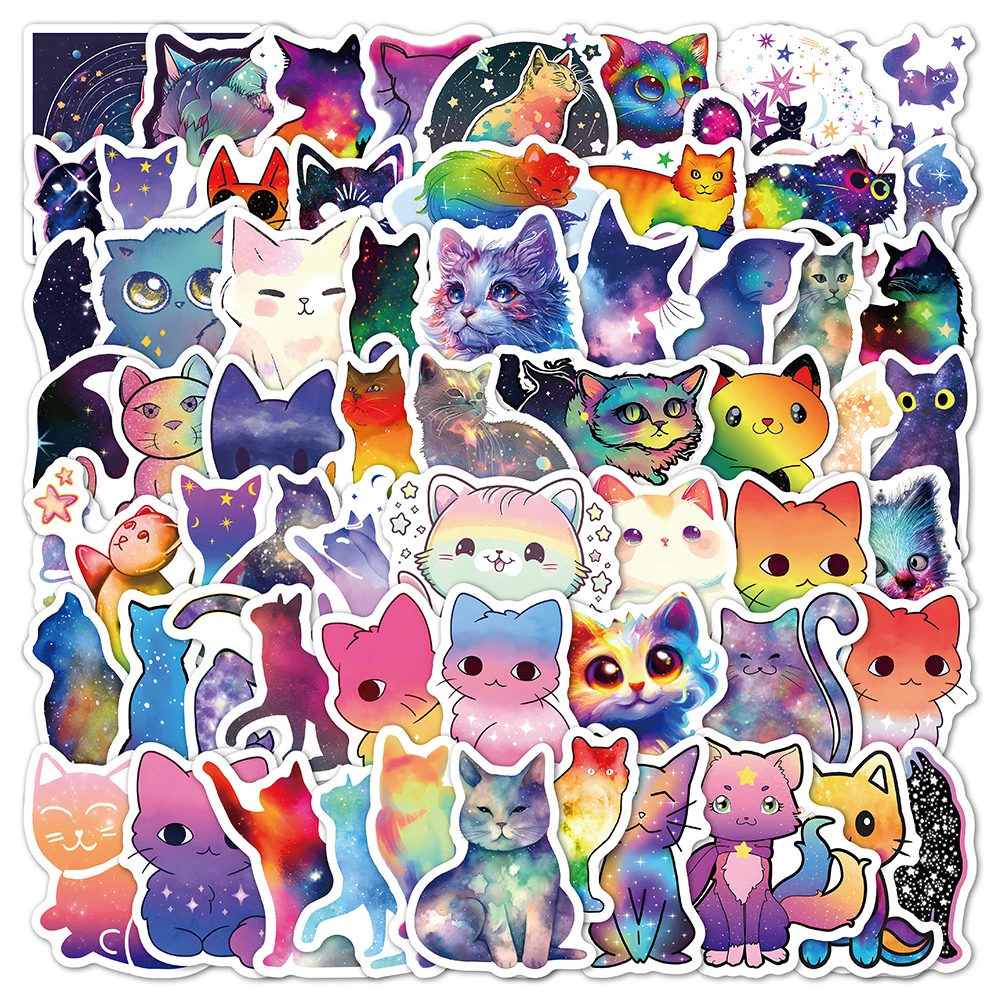 

10/30/60pcs Colorful Starry Sky Cat Graffiti Stickers Kawaii Anime Cartoon Decals Toy for Phone Laptop Skateboard Cute Sticker