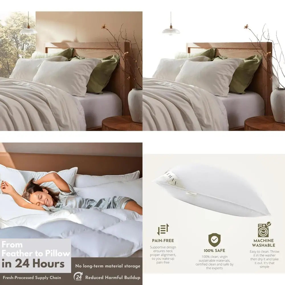 

Set of 2 Standard Size Down Feather Pillows - Hotel Quality, 1000+ Clean, Resilient Pure Fill, Suitable for All Sleep Positions,