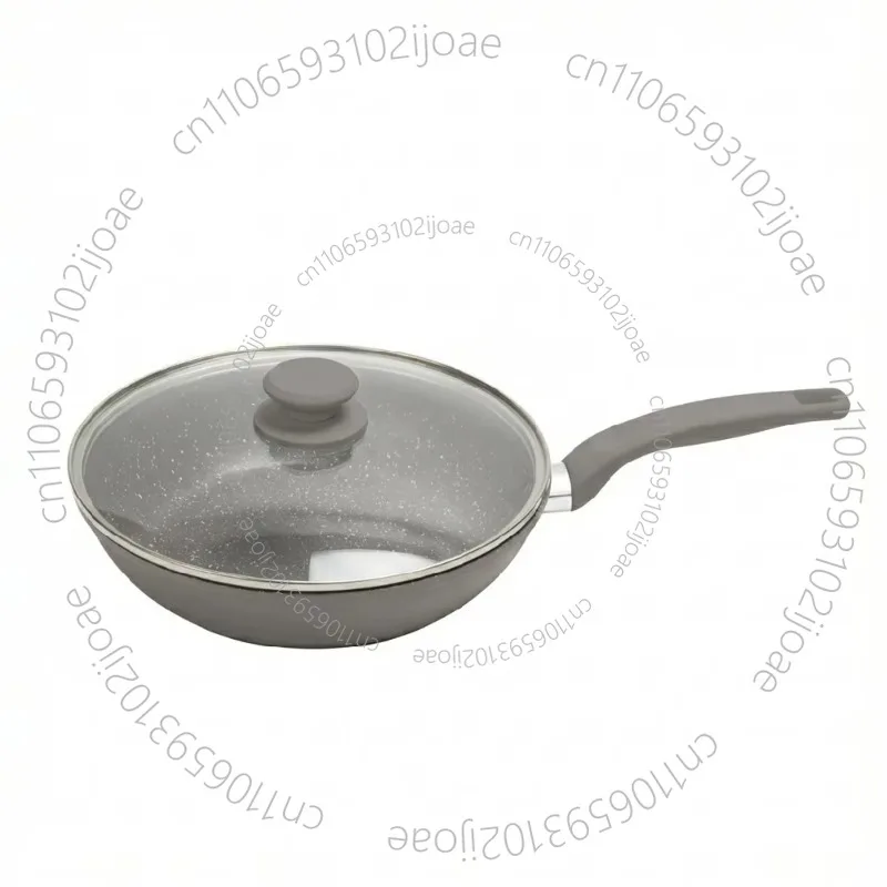 Grey Forged Aluminum Deep Frying Pan, Non-Stick Granite Coated Frying Pan, Lightweight 4.1 Quart, Wok, with Comfort