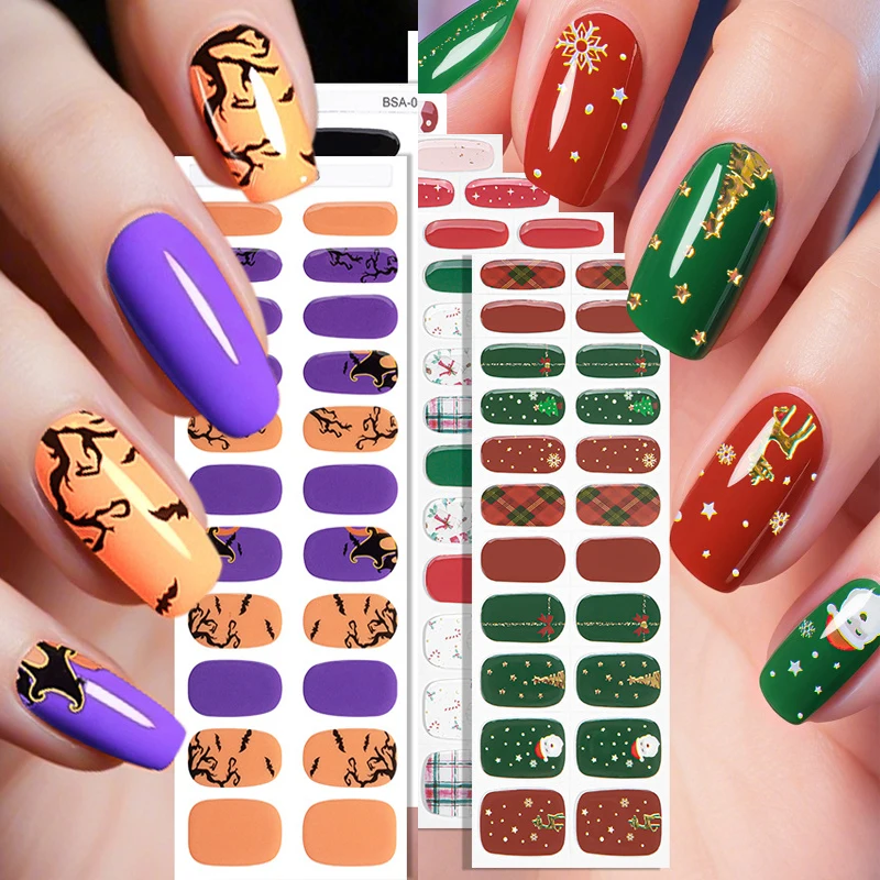 

2025 Рождество Хэллоуин без УФ-наклейки для дизайна ногтей, гель-паста для ногтей, бесплатная выпечка, полоски для ногтей «сделай сам», обертывания, подарки, праздничная вечеринка для женщин