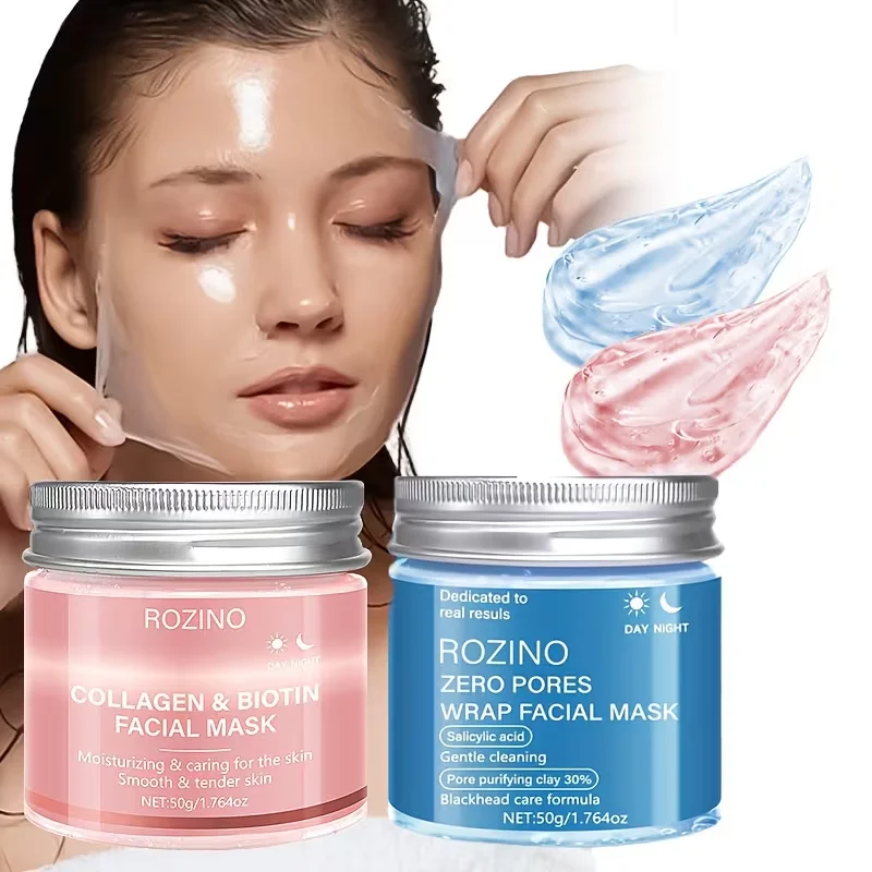 Biotin Collagen + Salicylic Acid Day and Night Mask Set, Peel-Off Mask, Suitable for Loose Skin, Deeply Hydrates, Keeps Skin Hydrated and Plump, Tightens Skin, Brightens Complexion, and Gives Skin a Youthful Glow Suitable for Daily Use and as a Holiday Gift, It Helps Her to Shine with a Beautiful Complexion, Suitable for Both Men and Women.