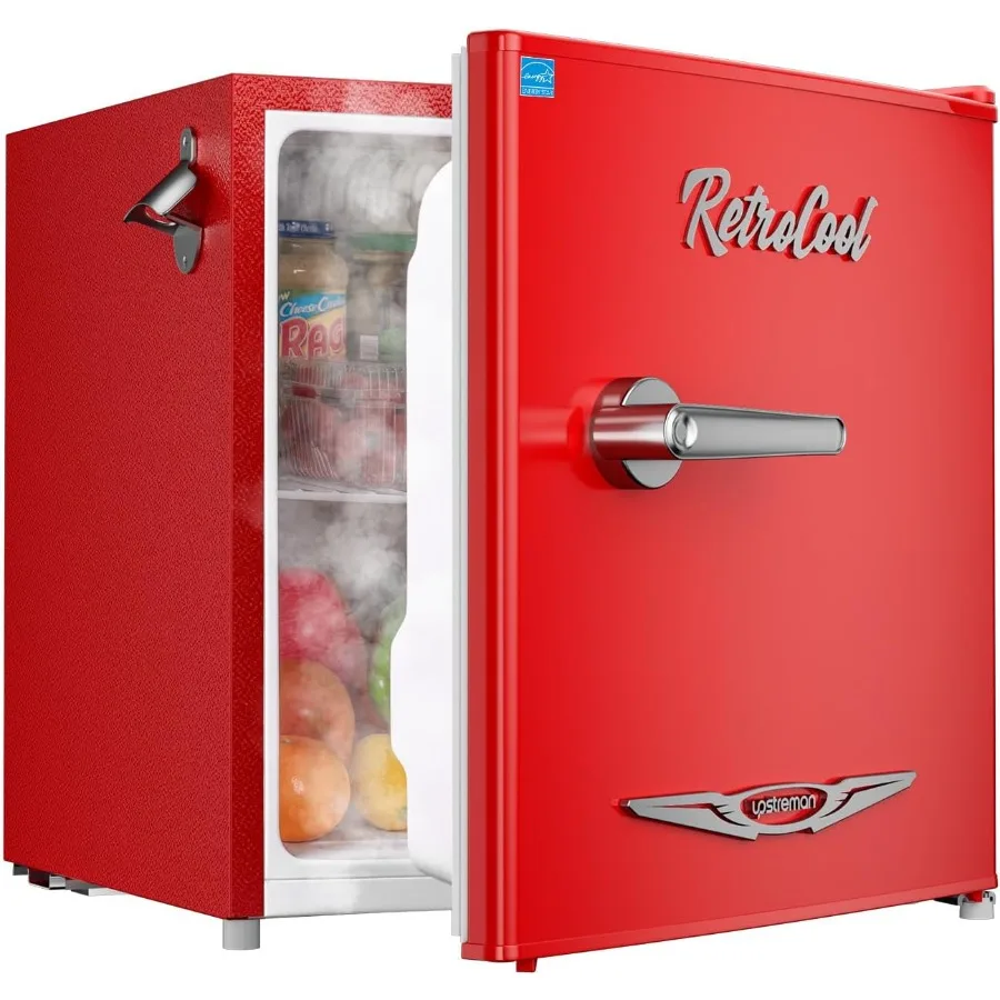 

Мини-холодильник в стиле ретро 1,7 куб. фута с низким уровнем шума, энергосберегающий дизайн, регулируемый термостат, конфигурация одной двери, сторона