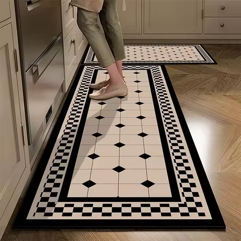 Plaid Kitchen Long Carpet Anti Oil And Anti Slip Quick Dry Floor Mat, Easy to Clean Carpet, Anti Fouling Foot mat, Kitchen Floor