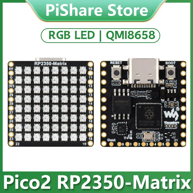 Raspberry Pi Pico 2 RP2350-Matrix Development Board 8×8 RGB LED Matrix Dual-Core Dual Architecture QMI8658 6-Axis Sensor