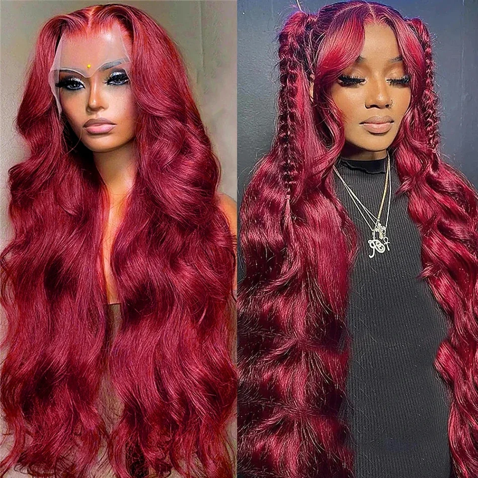 

99J Burgundy HD Lace Front Wig Human Hair Body Wave 13X4 Red Colored Lace Frontal Human Hair Wigs for Women Pre Plucked