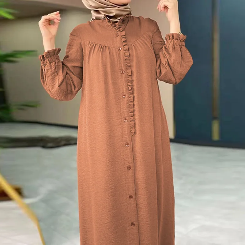 Ramadam Open Abayas For Women Evening Party Dress Morocco Robe Solid Color Puff Sleeve Pockets Clothing Kaftan Summer Winter