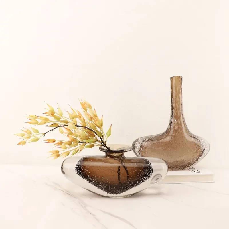Modern simple glazed brown flower ornament model room TV cabinet bedroom study living room home jewelry ornament