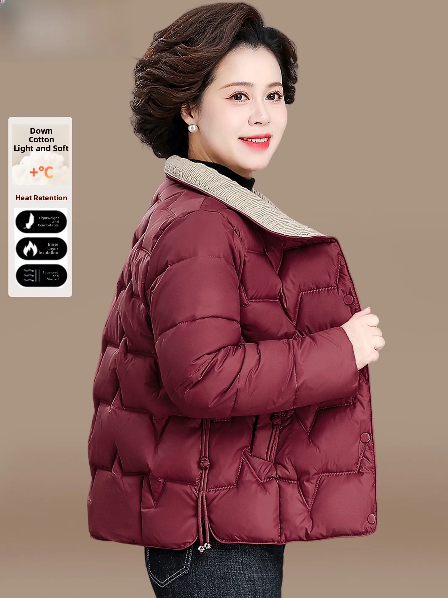 

Теплая пуховая куртка для женщин среднего возраста, зимняя одежда, верхняя одежда, хлопковое пальто, красное, осенне-зимнее, утепленное, из полиэфирного волокна