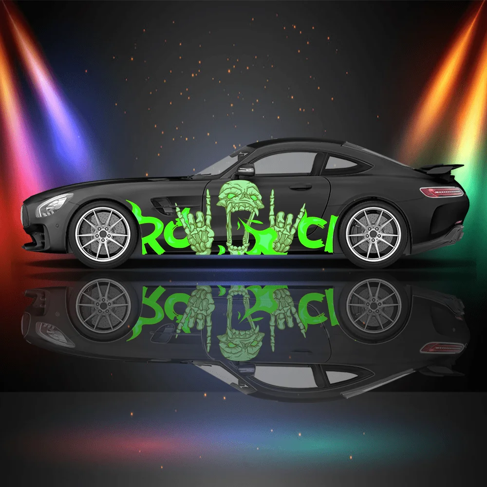 Skull Flame Skull Alphabet Car Side Sticker Decor,PVC Waterproof Scratch Resistant Decal,Car Protection,Auto Accessories Gift
