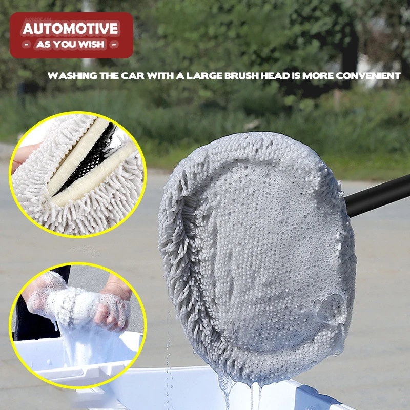 Car Cleaning Brush Mop Kit Wash Brush Chenille Microfiber Car Wash Brush Telescopic Long Handle Cleaning Mop Car Cleaning Too