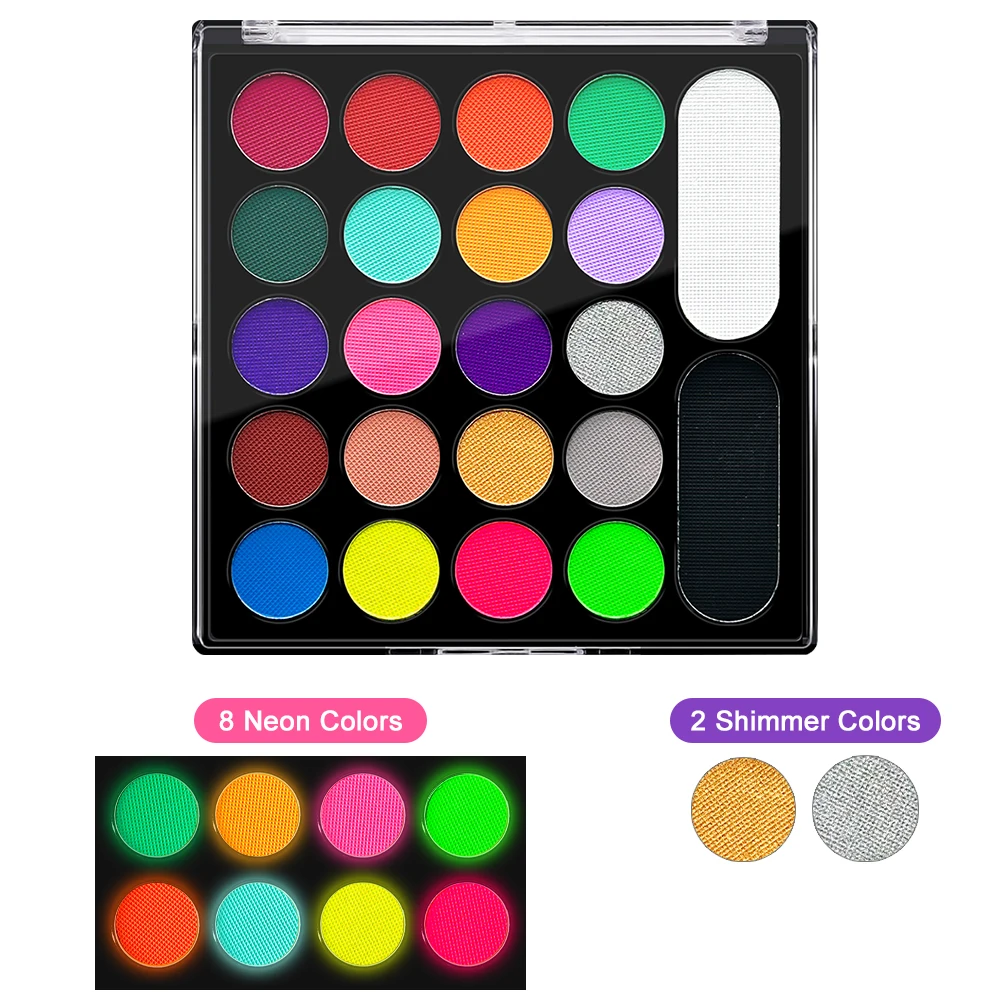 طقم طلاء الجسم مكون من 22 لونًا للأطفال والكبار، لوحة مكياج طلاء الوجه مع فرشاة، حفلة فنية لفن كرنفال الهالوين