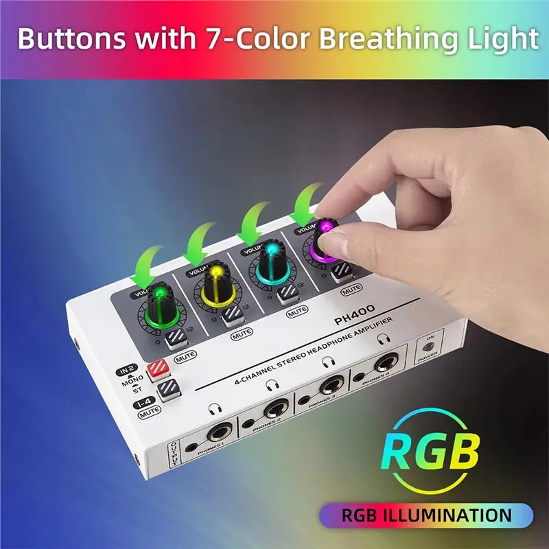 B30C-PH400 Guitar Headphone Amp 4-Channel Distribution System Maximum Push Of 600 Ohm Headphones RGB Lighting Effect