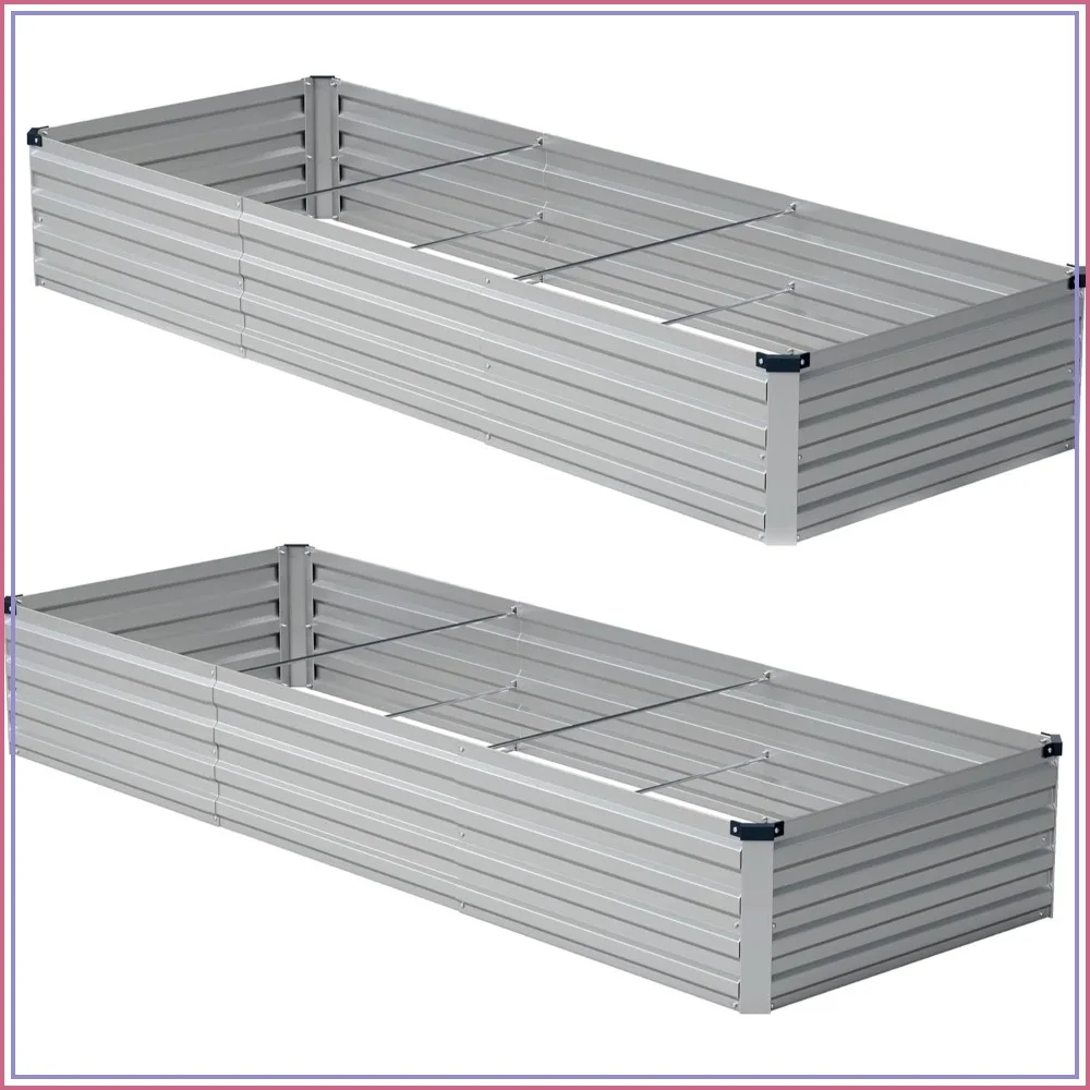 10x2x1ft Galvanized Raised Garden Bed, Outdoor Planter Box for Vegetables Flowers, Silver, 2 Pack