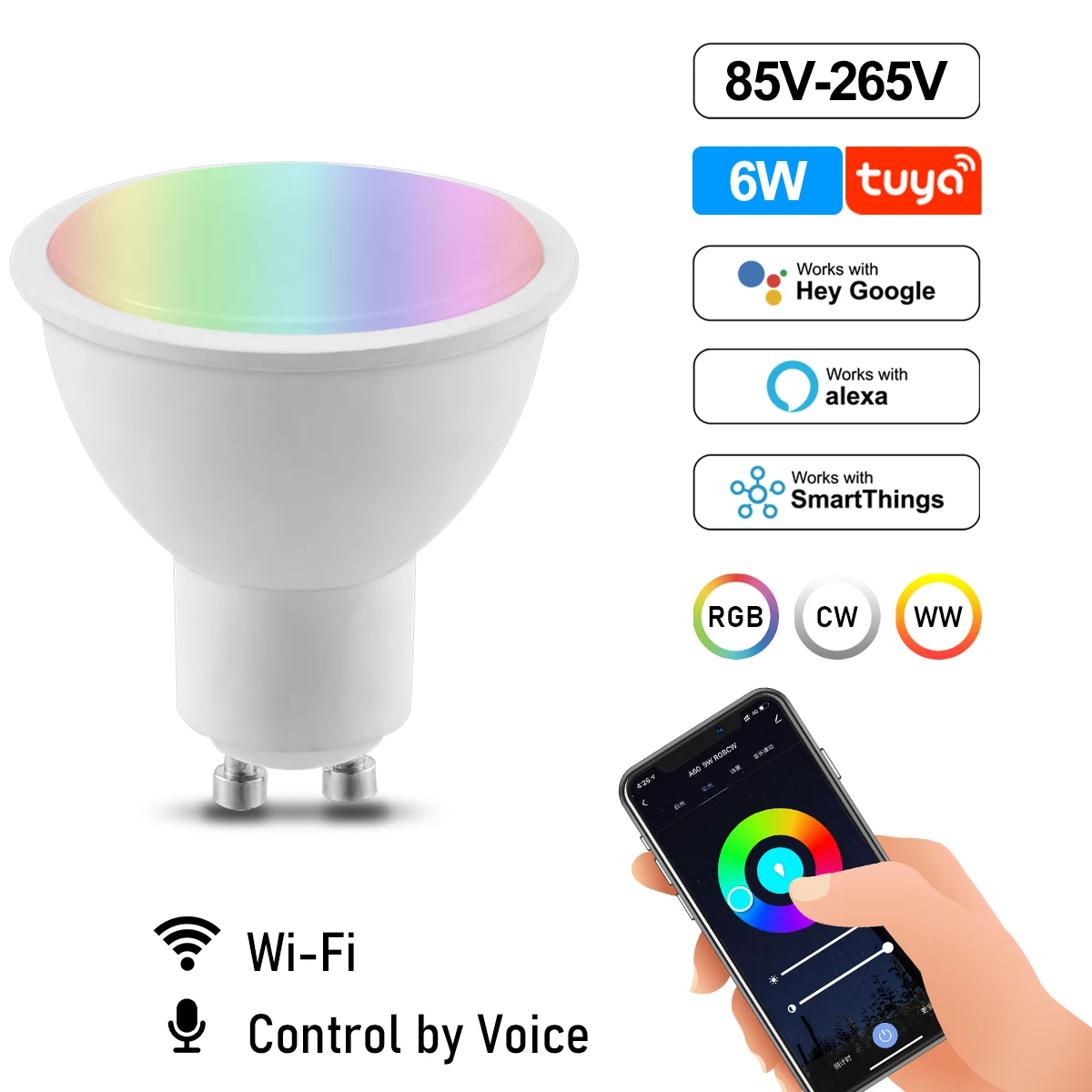 WIFI bluetooth GU10 Smart E27 E14 IoT Led Bulb Rgb Lamp Voice Control Work with Google Home Alexa Light Bulb For Home Decoration