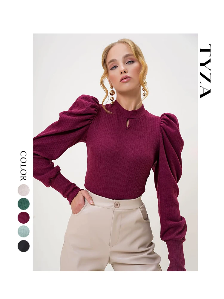 TYZA Trend Alaçatı Stili Women Blouse PuffedRuffle Sleeve Unprinted Woven Regular Fit Crew Neck Evening Daily Plain