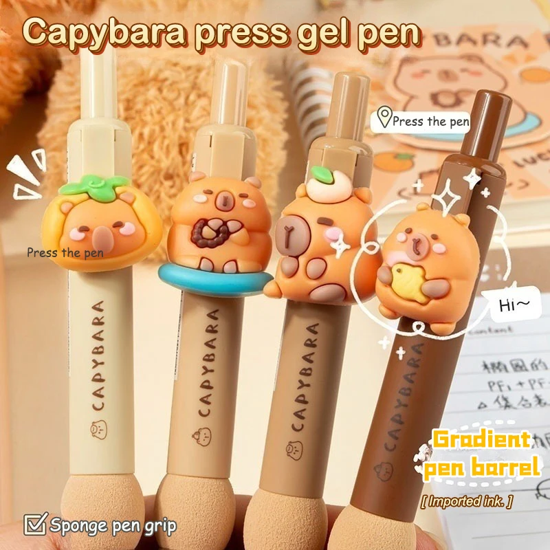 4Pcs Kawaii Capybara Gel Pen Set Black Ink Quickly-Drying Cute Press Gel Pens Aesthetic Stationery School Office Supplies