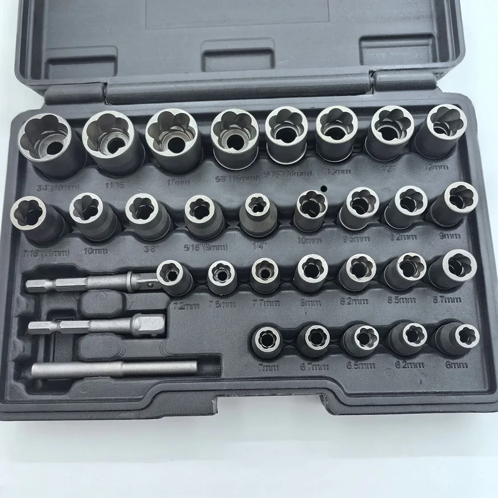 

32pcs Bolt Extractor Socket Nut Set For Removing Damaged Rusted Bolts And Nuts Multi-Purpose Disassembly Tool Kit For Power Tool