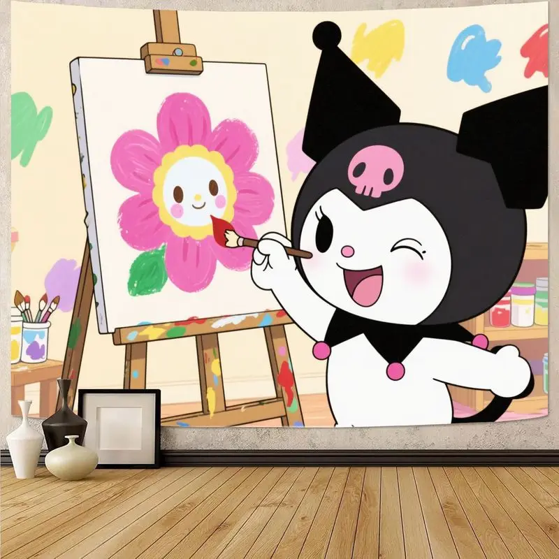 

1 шт. Sanrio Kuromi картина веселый розовый цветок кавайный гобелен полиэстер настенный художественный декор комнаты эстетический подарок для фанатов Kuromi.